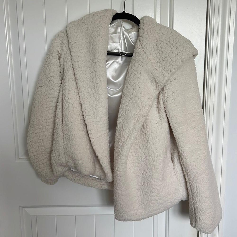 Oversized White Fuzzy Hooded Jacket